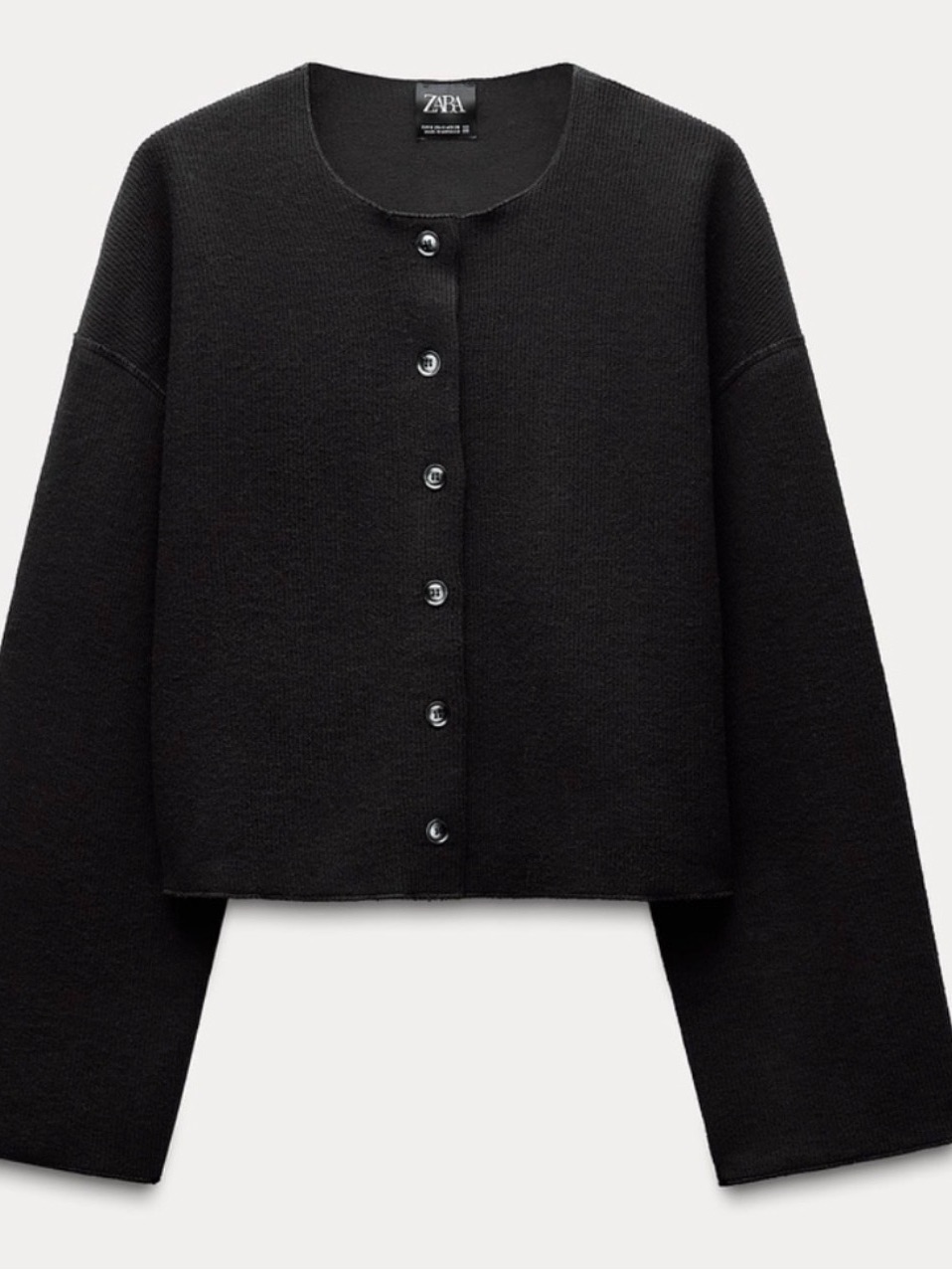 Zara Black Cropped Button-Up Crewneck Cardigan